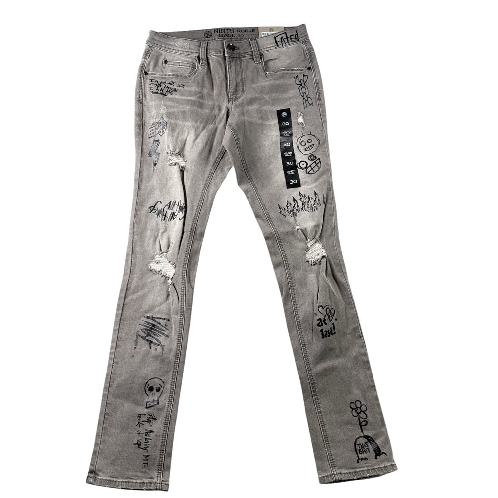 Ninth Hall Rogue Skater Jeans Mens 30x32 Graphic‎ Print Tapered Denim Zumiez NEW